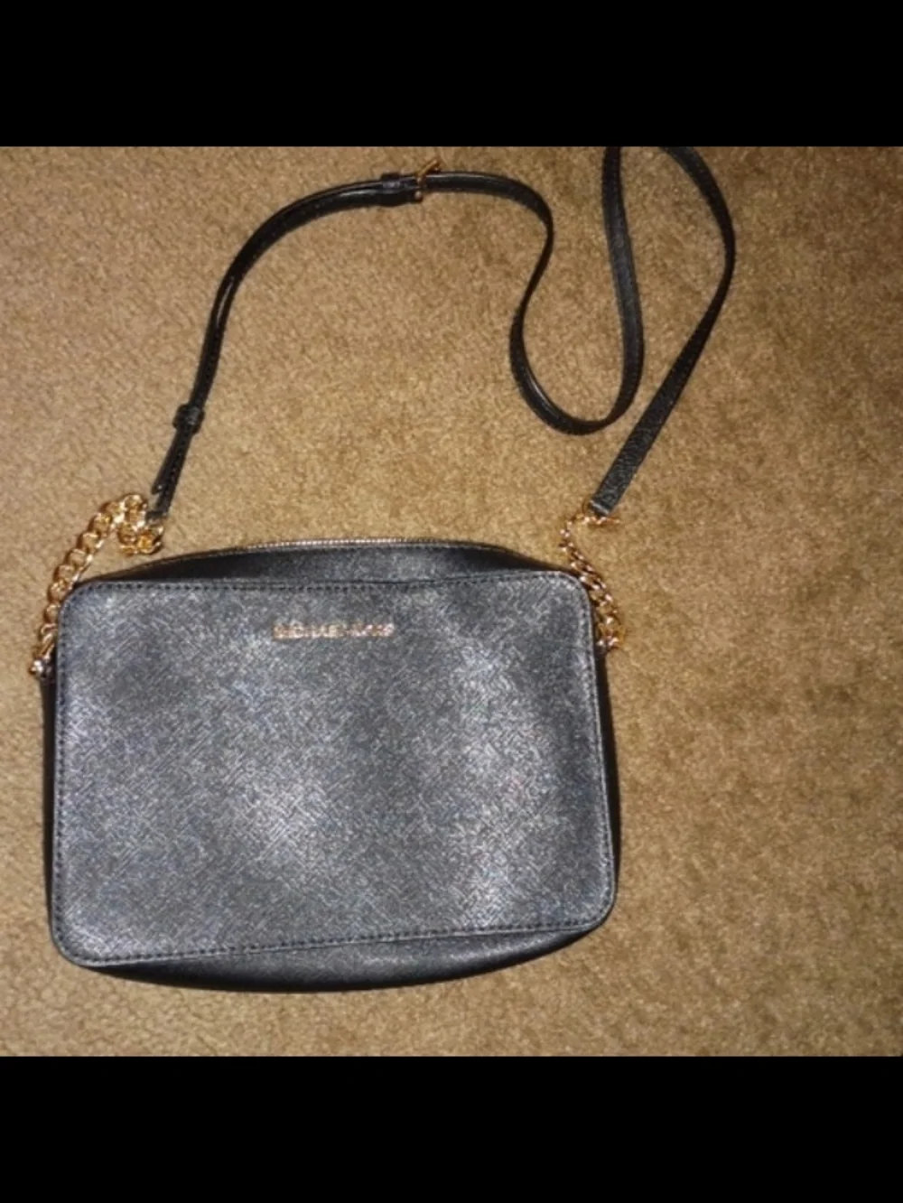 Michael Kors Black Crossbody with Gold Chain Detail